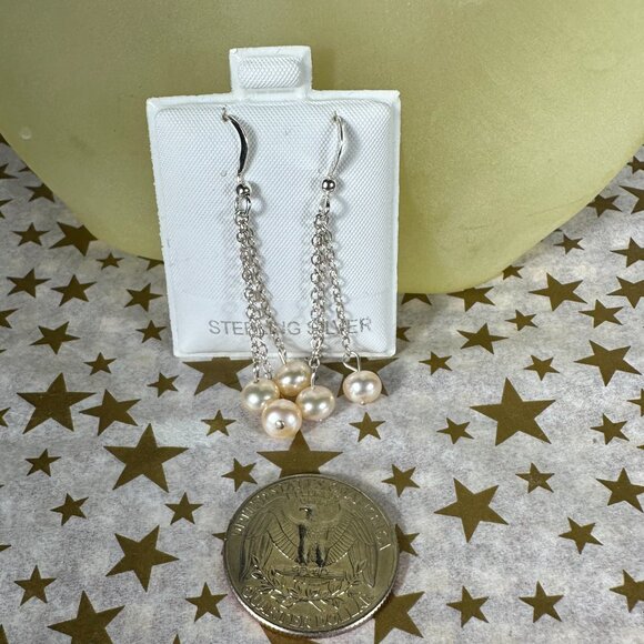 NEW Sterling Silver and Genuine Pearl Dangling Earrings - Picture 6 of 6